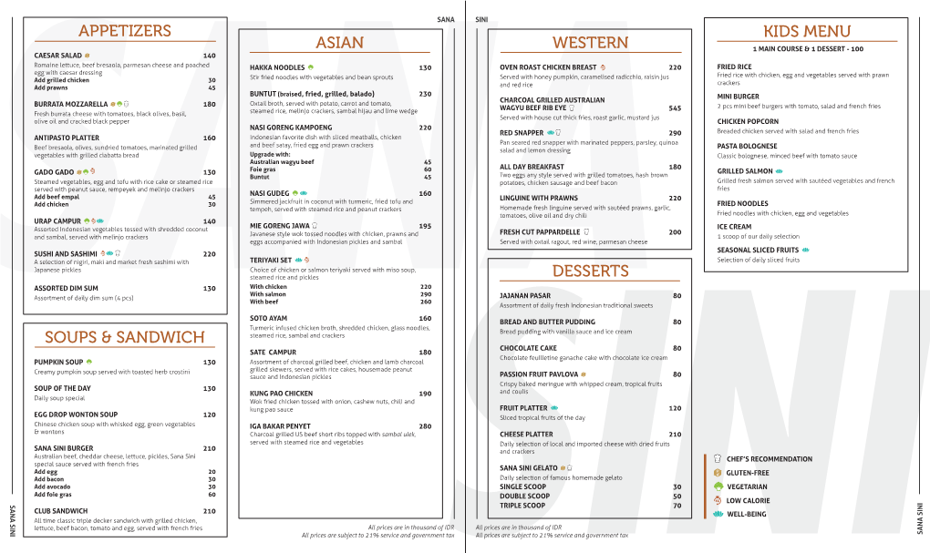 Desserts Asian Appetizers Soups & Sandwich Kids Menu Western