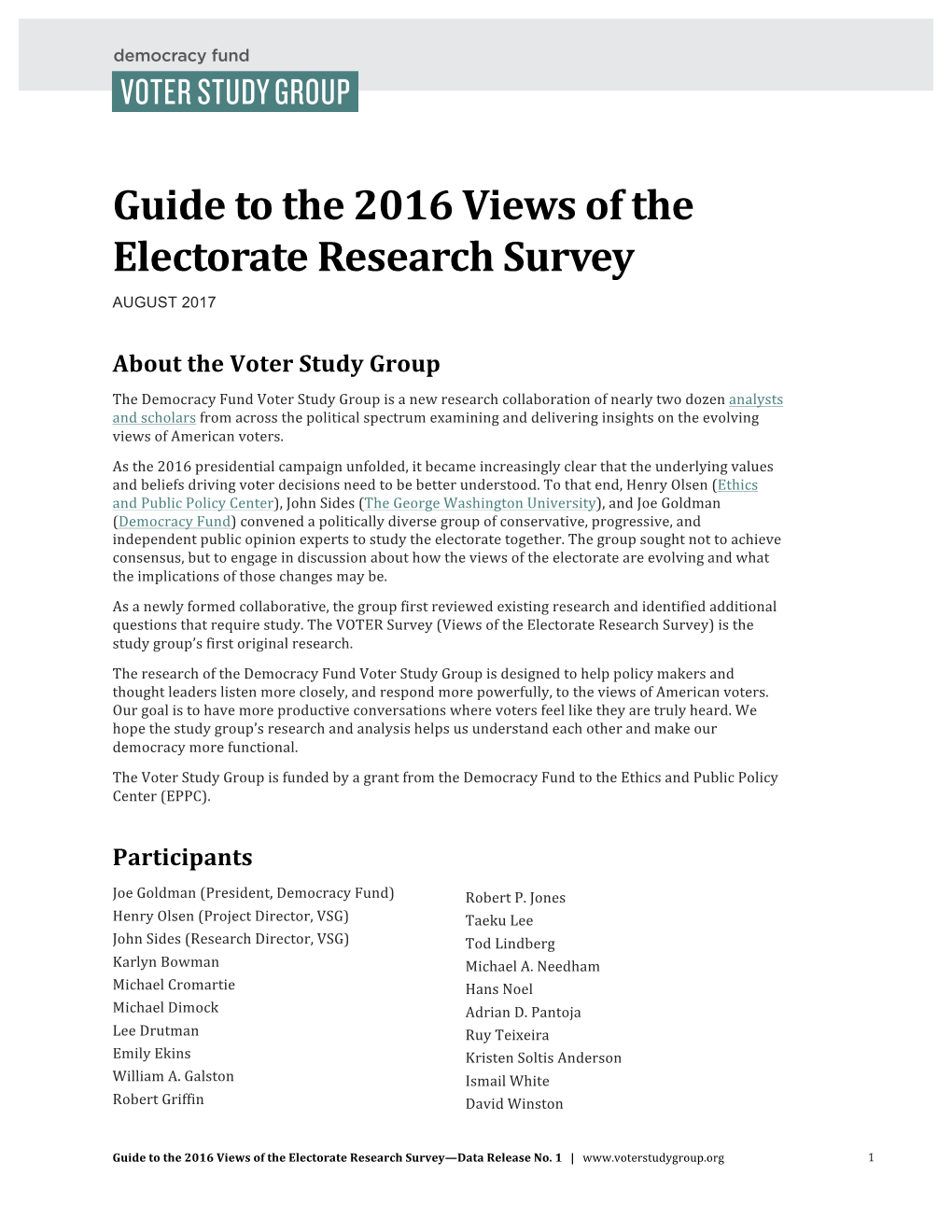 Guide to the 2016 Views of the Electorate Research Survey AUGUST 2017