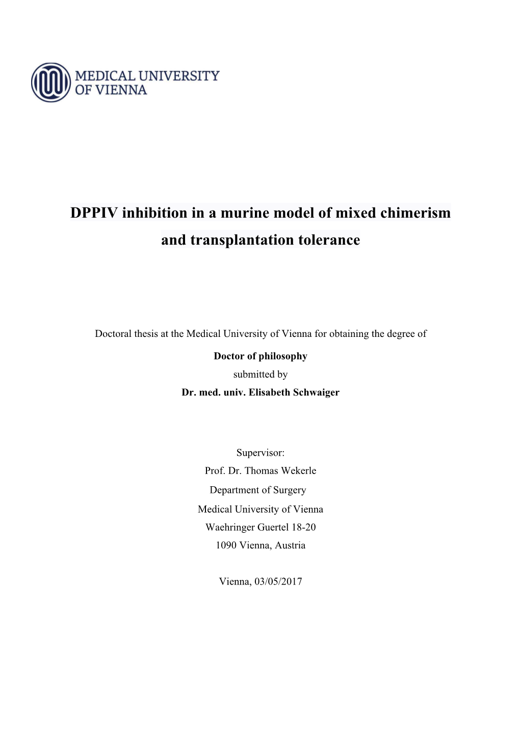 DPPIV Inhibition in a Murine Model of Mixed Chimerism and Transplantation Tolerance