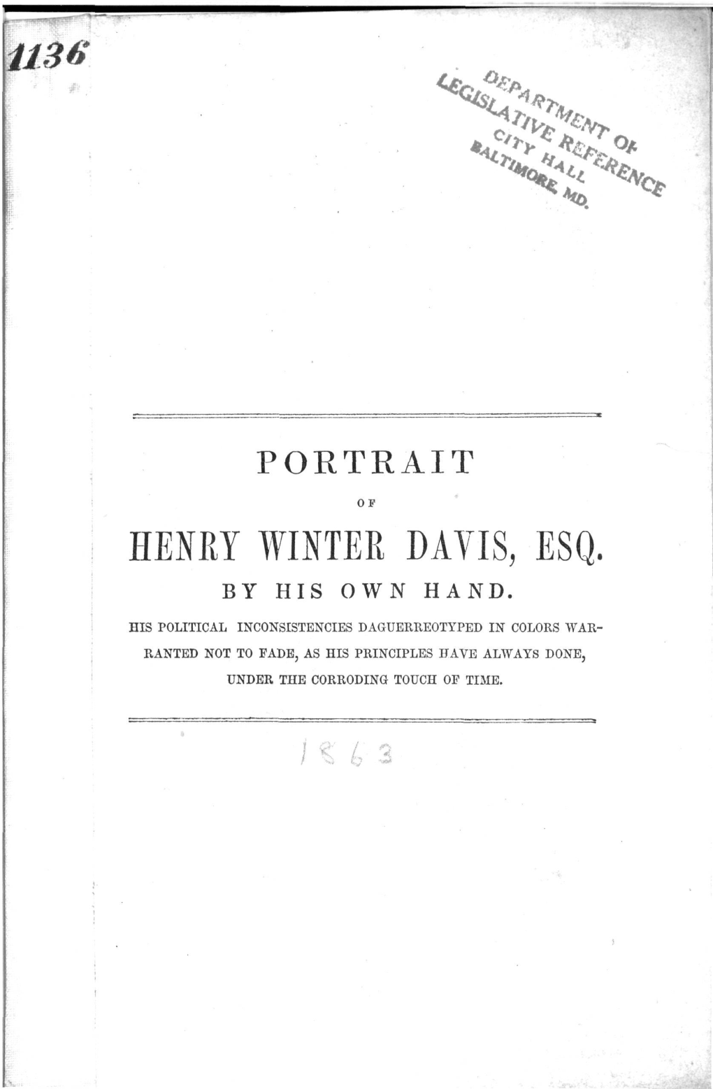 Portrait Henry Winter Davis, Esq