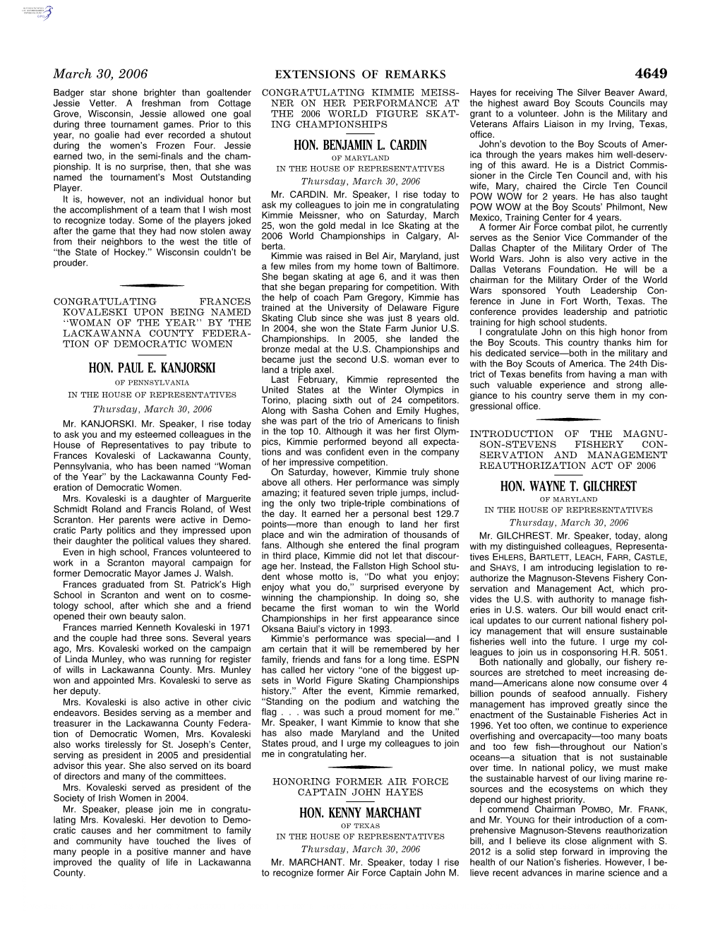 4649 Hon. Paul E. Kanjorski Hon. Benjamin L. Cardin Hon