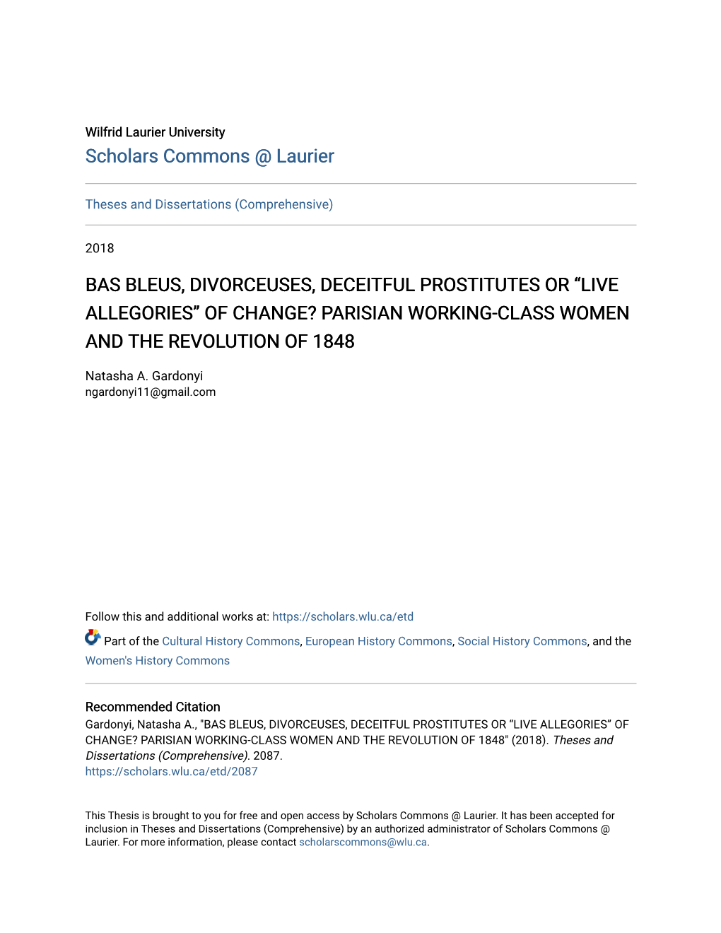 Bas Bleus, Divorceuses, Deceitful Prostitutes Or “Live Allegories” of Change? Parisian Working-Class Women and the Revolution of 1848