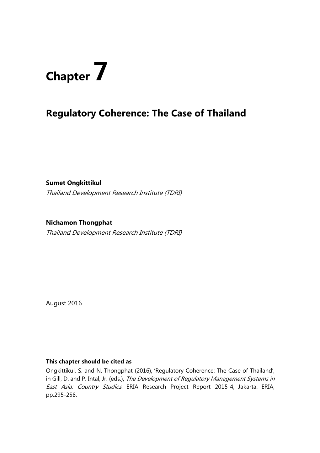 Chapter 7. Regulatory Coherence: the Case of Thailand