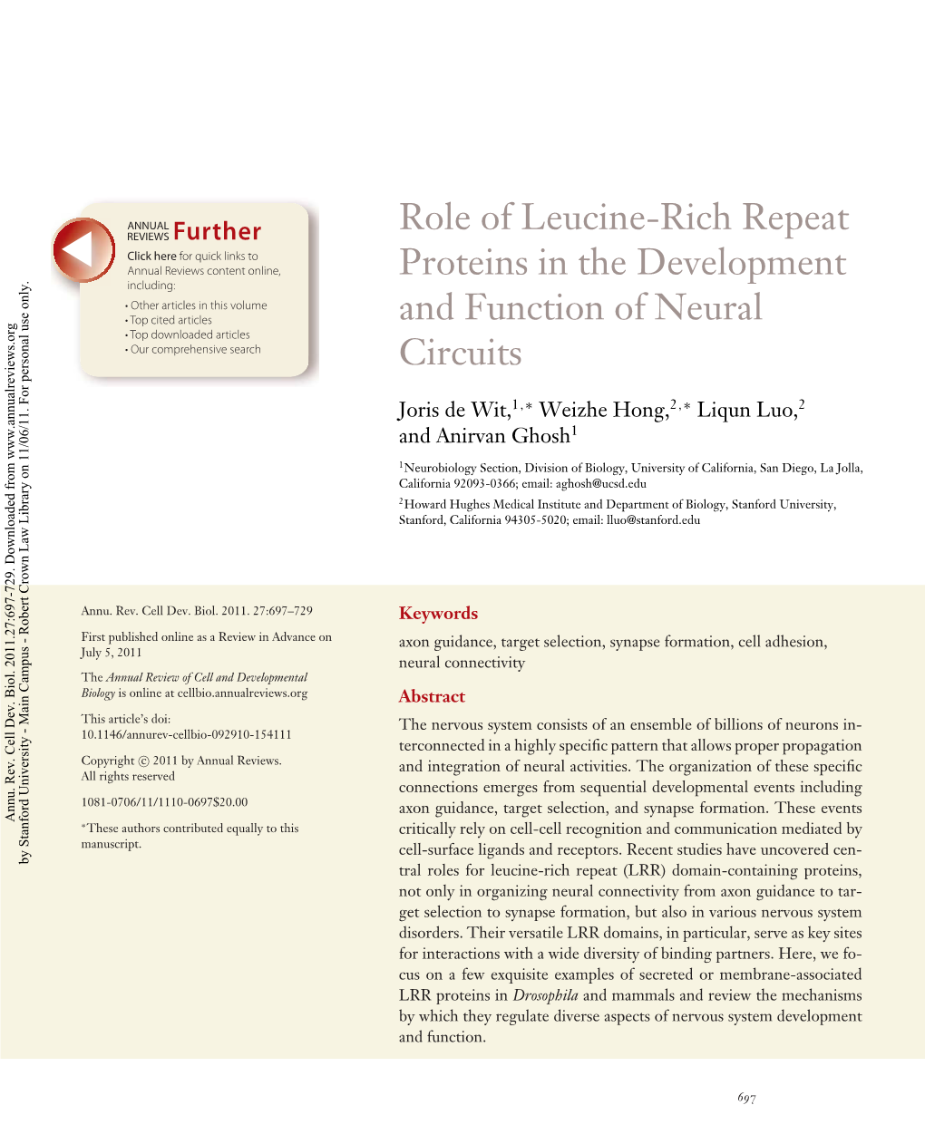 Role of Leucine-Rich Repeat Proteins in the Development and Function of Neural Circuits