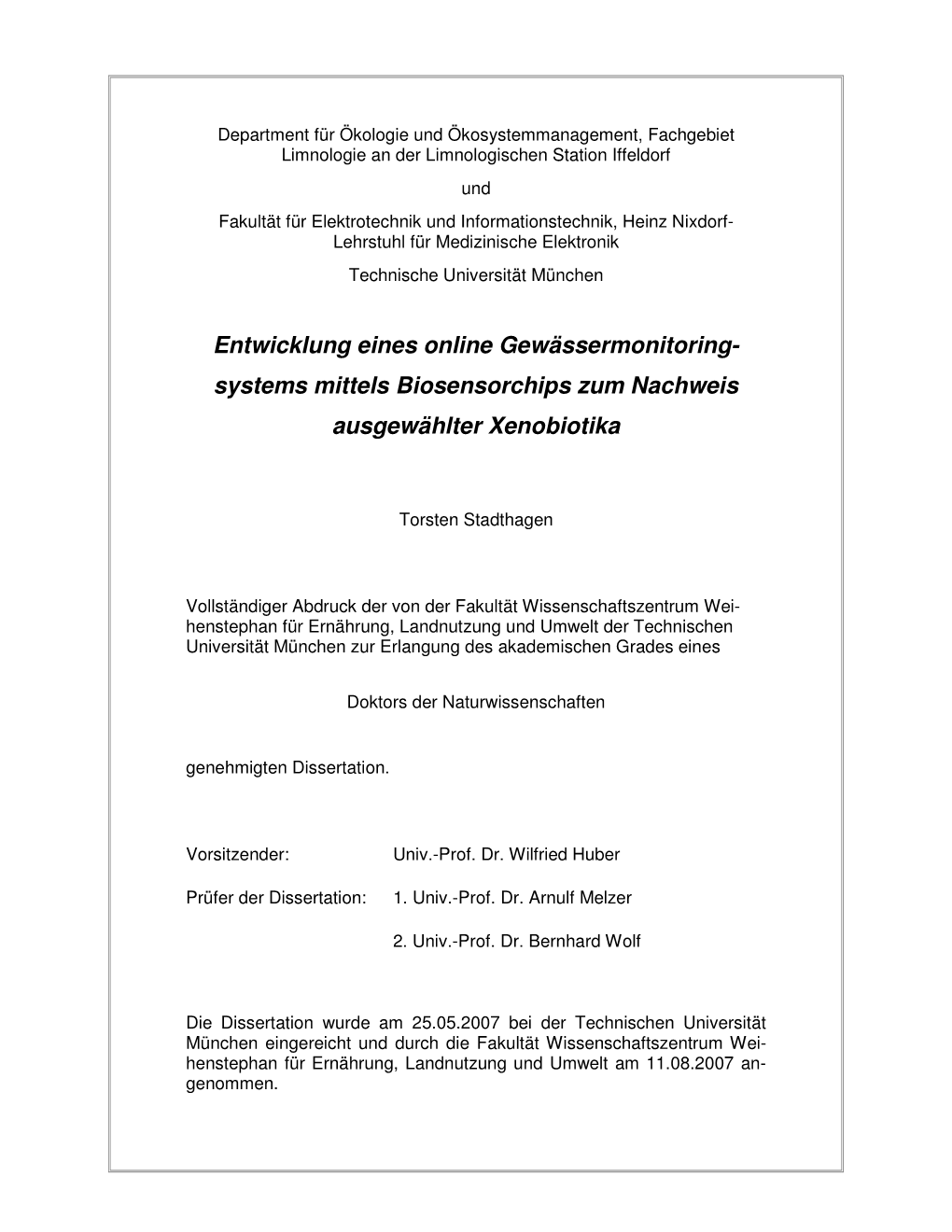 Systems Mittels Biosensorchips Zum Nachweis Ausgewählter Xenobiotika