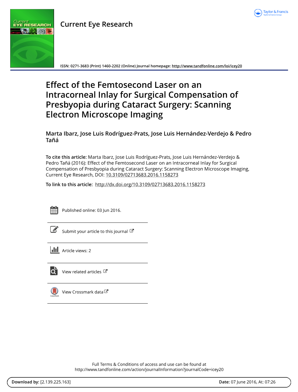 Effect of the Femtosecond Laser on an Intracorneal Inlay for Surgical Compensation of Presbyopia During Cataract Surgery: Scanning Electron Microscope Imaging