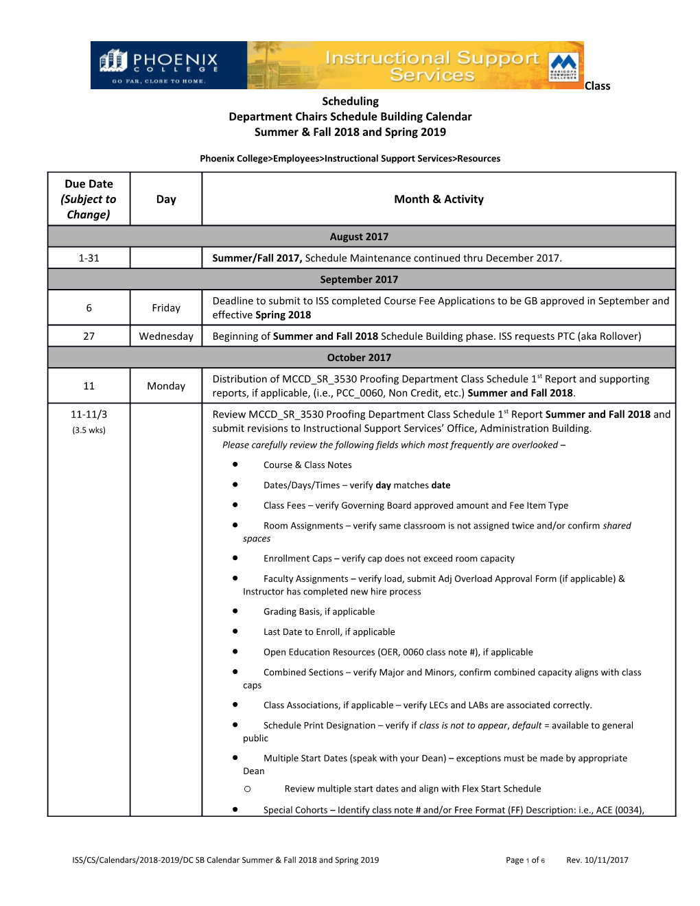 Schedule Building Calendar for PC Departments