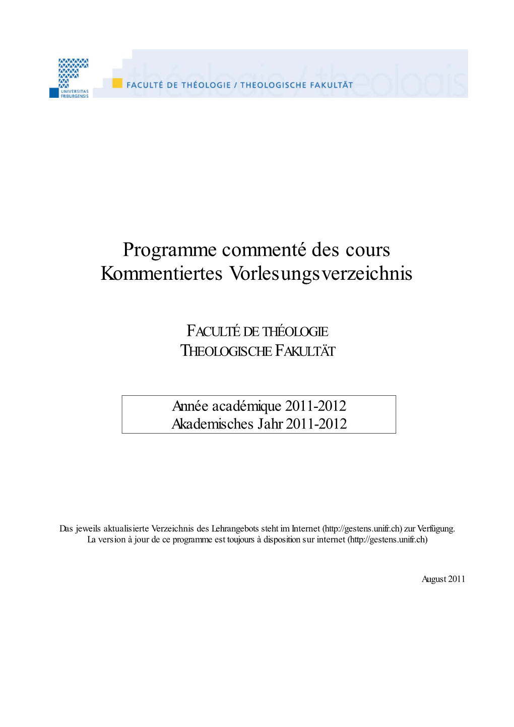 Programme Commenté Des Cours Kommentiertes Vorlesungsverzeichnis