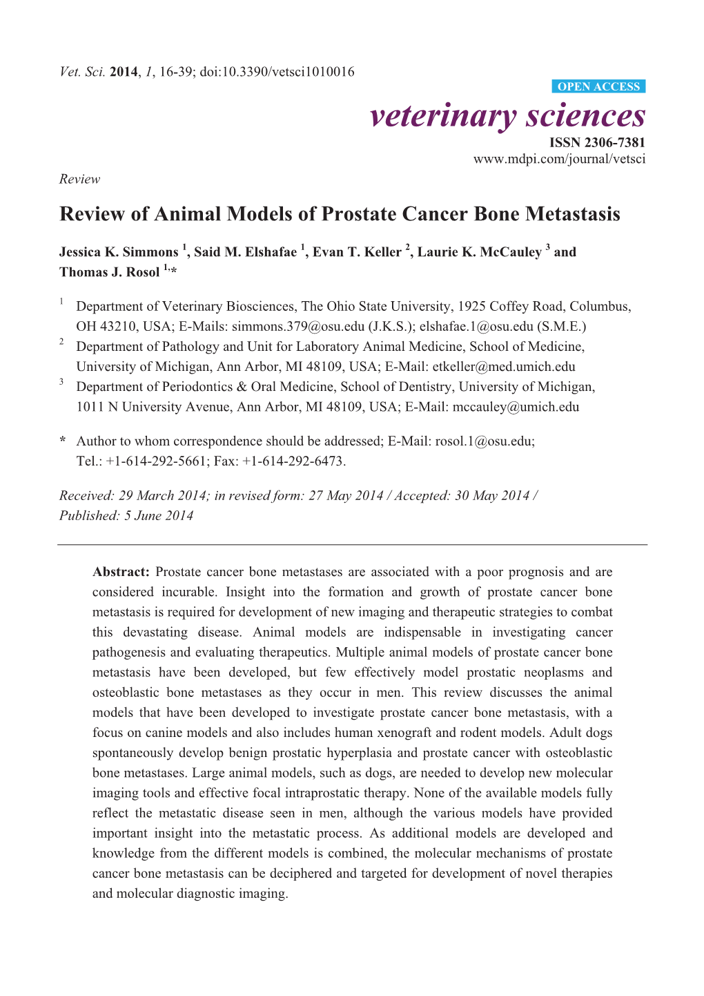 Review of Animal Models of Prostate Cancer Bone Metastasis