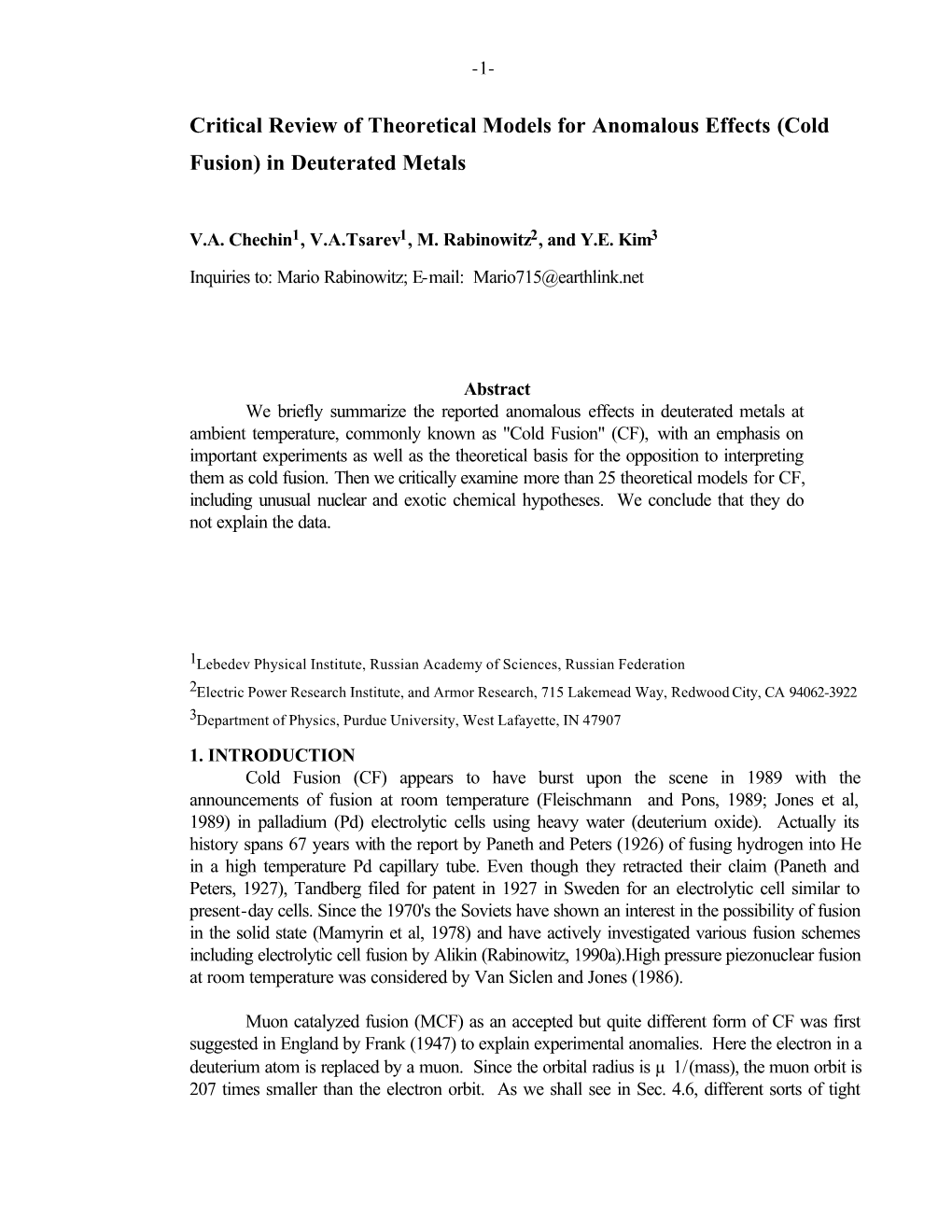 Cold Fusion) in Deuterated Metals