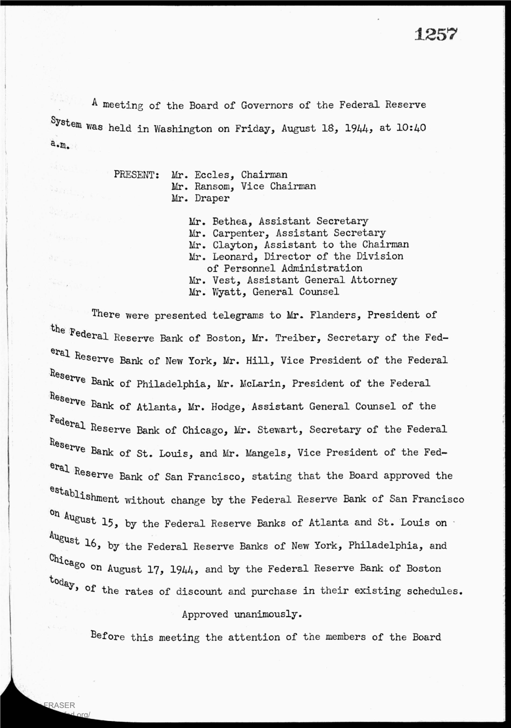 Meeting Minutes, August 18, 1944, Volume 31, Part 3