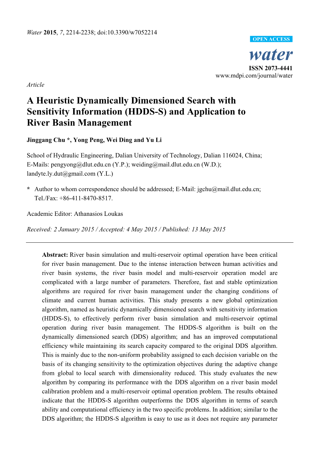 A Heuristic Dynamically Dimensioned Search with Sensitivity Information (HDDS-S) and Application to River Basin Management