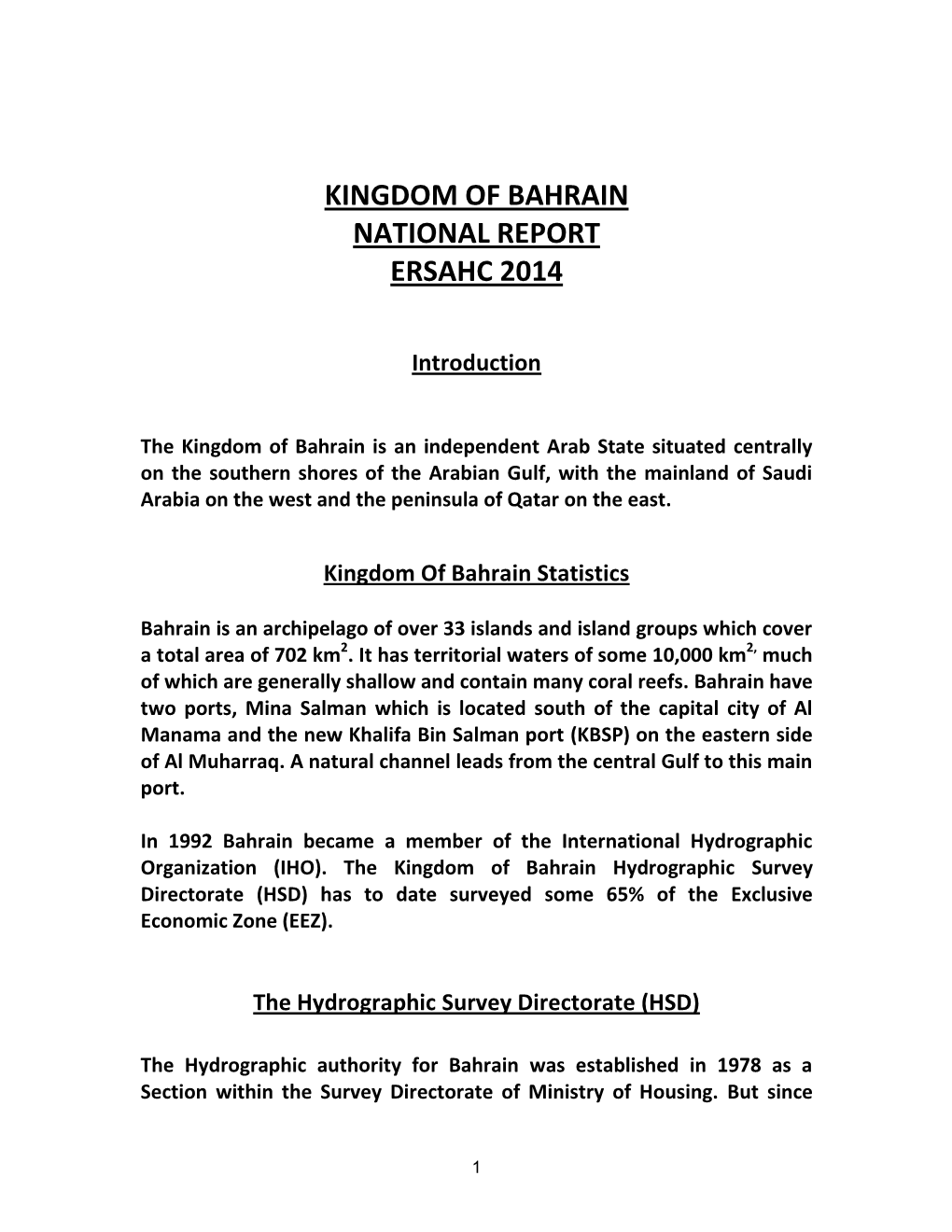 Bahrain National Report Ersahc 2014