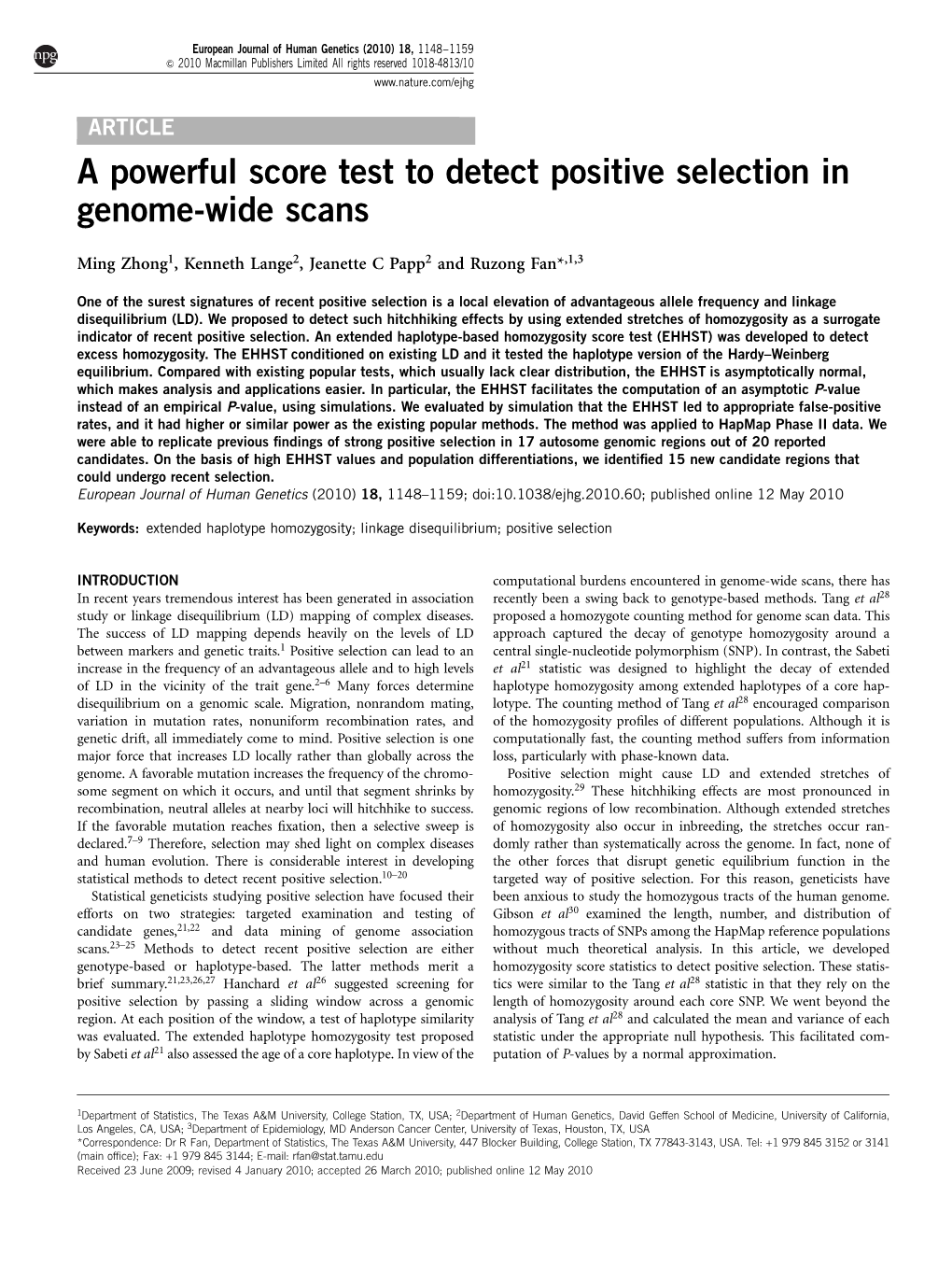 A Powerful Score Test to Detect Positive Selection in Genome-Wide Scans