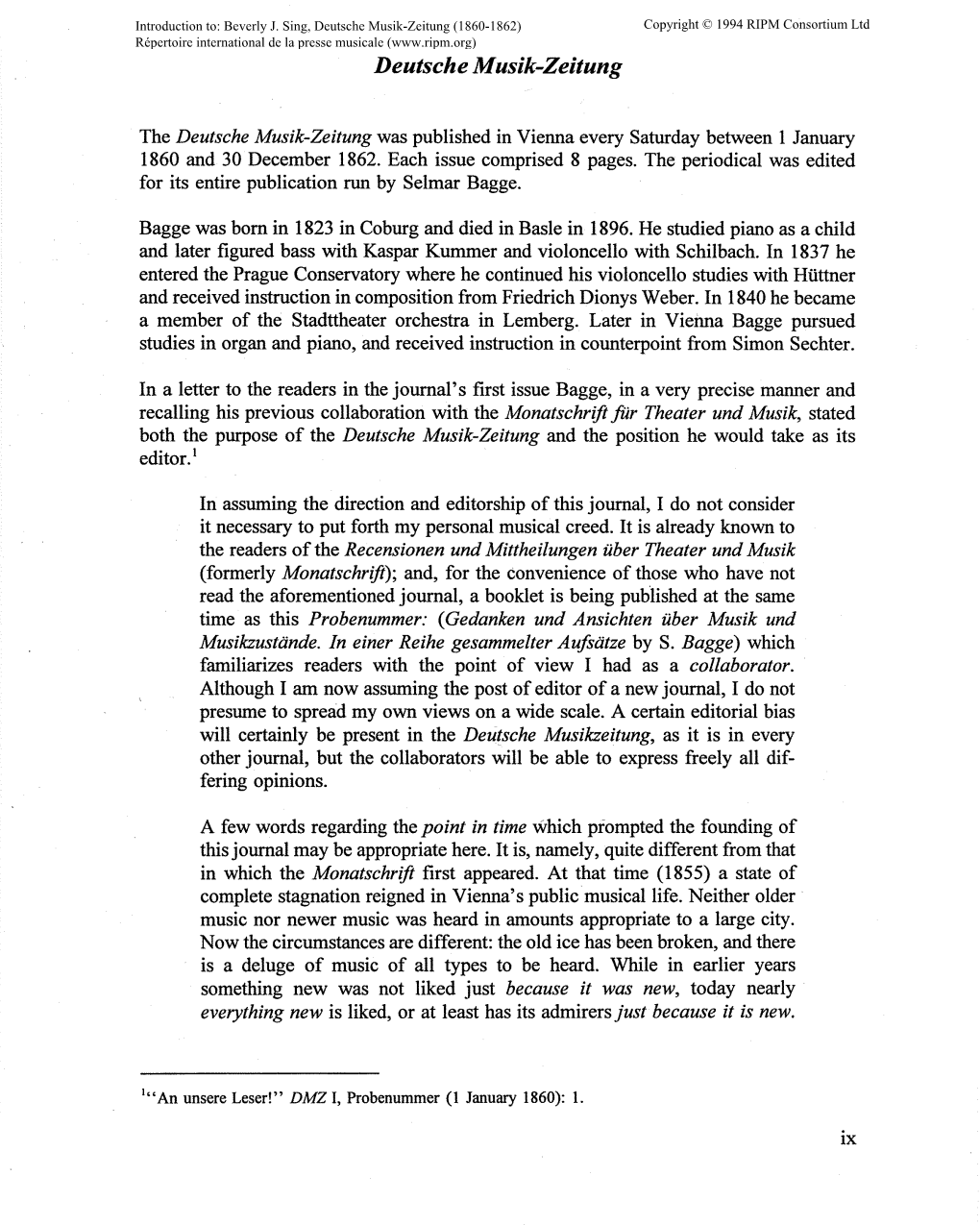 Deutsche Musik-Zeitung (1860-1862) Copyright © 1994 RIPM Consortium Ltd Répertoire International De La Presse Musicale ( Deutsche M Usik-Zeitung