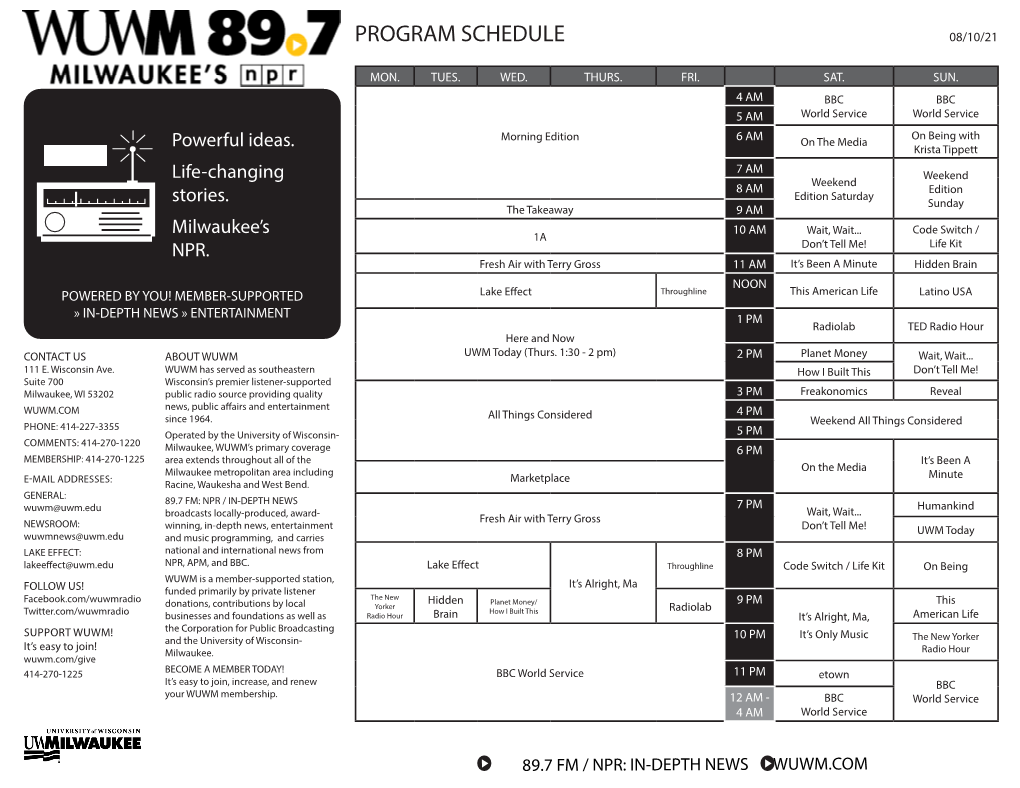 Program Schedule 08/10/21