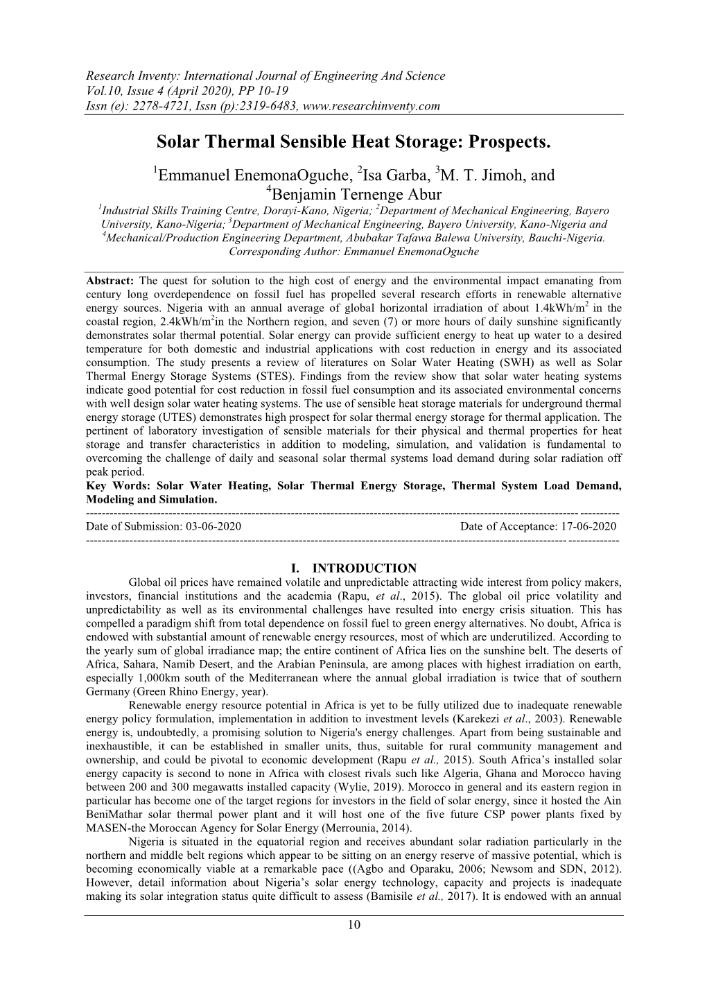 Solar Thermal Sensible Heat Storage: Prospects