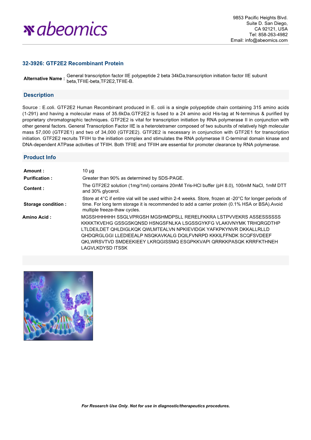 GTF2E2 Recombinant Protein Description Product Info
