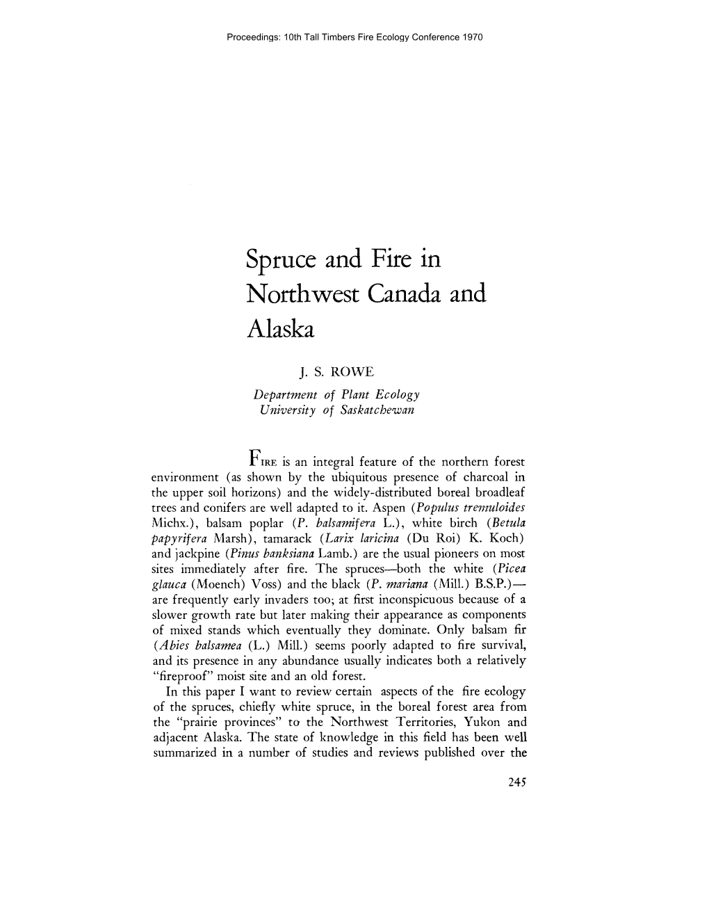 Spruce and Fire in Northwest Canada and Alaska, by J. S. Rowe, Pp