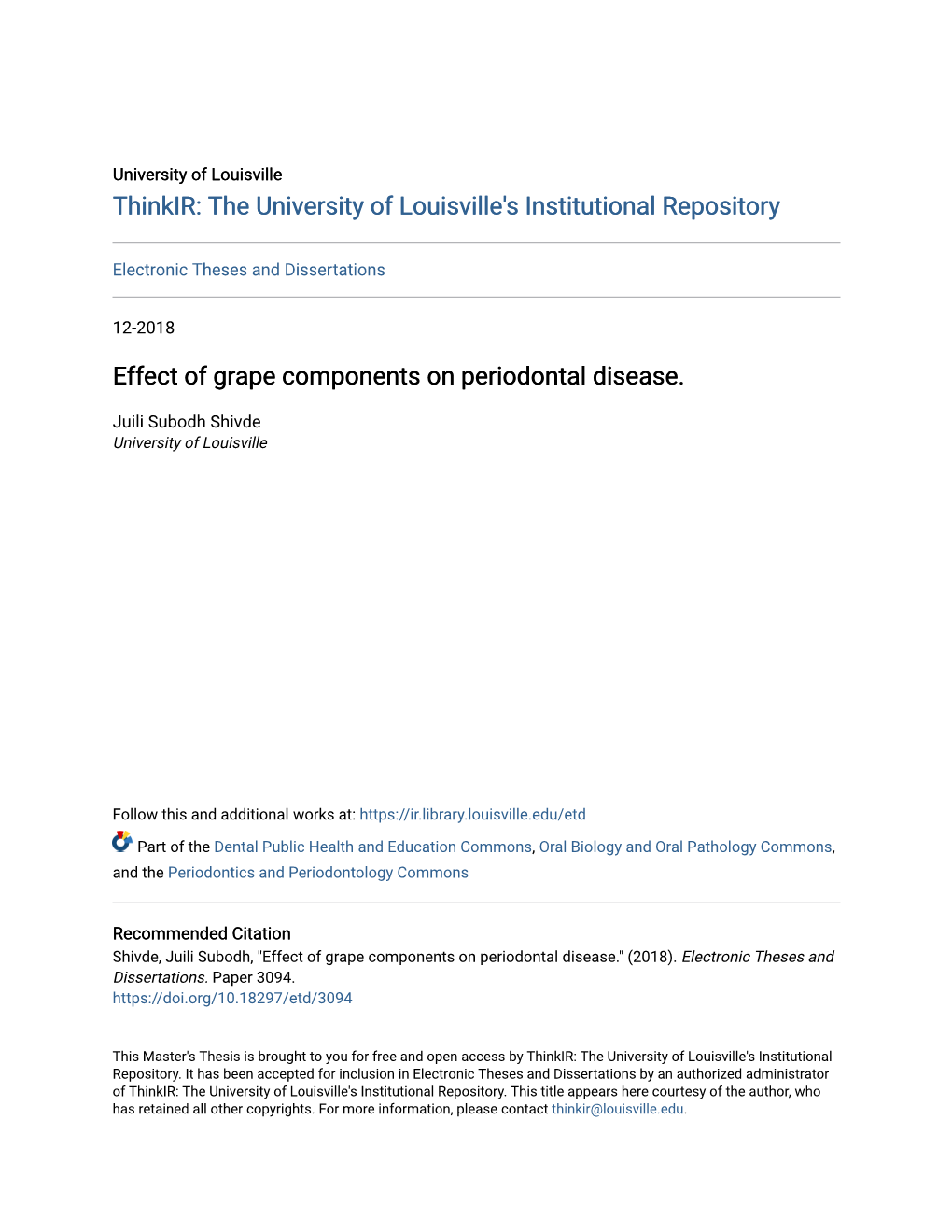 Effect of Grape Components on Periodontal Disease