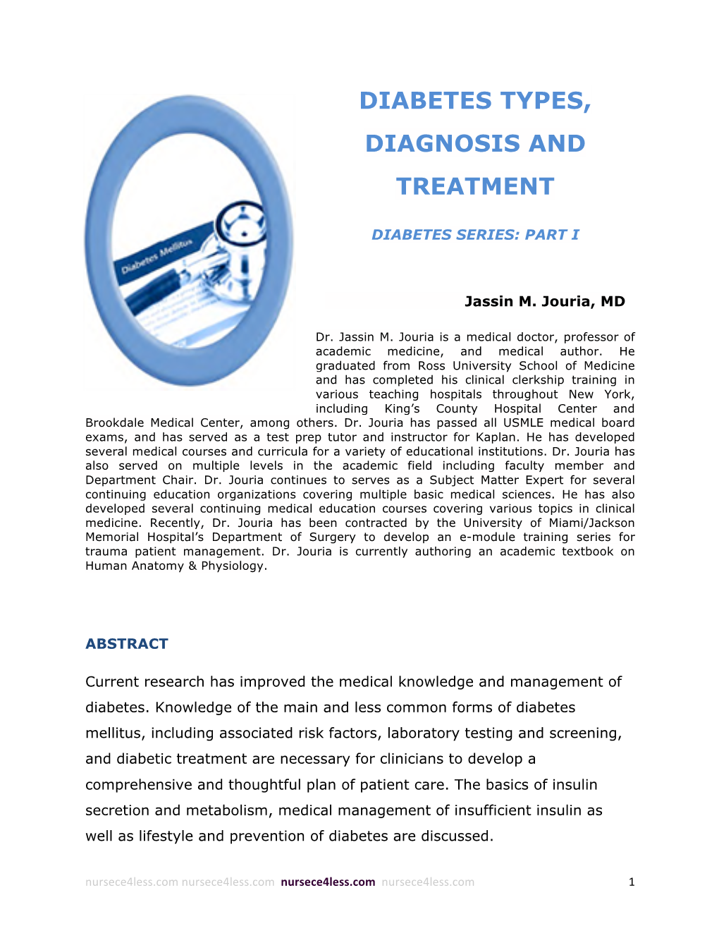 Diabetes Types, Diagnosis and Treatment