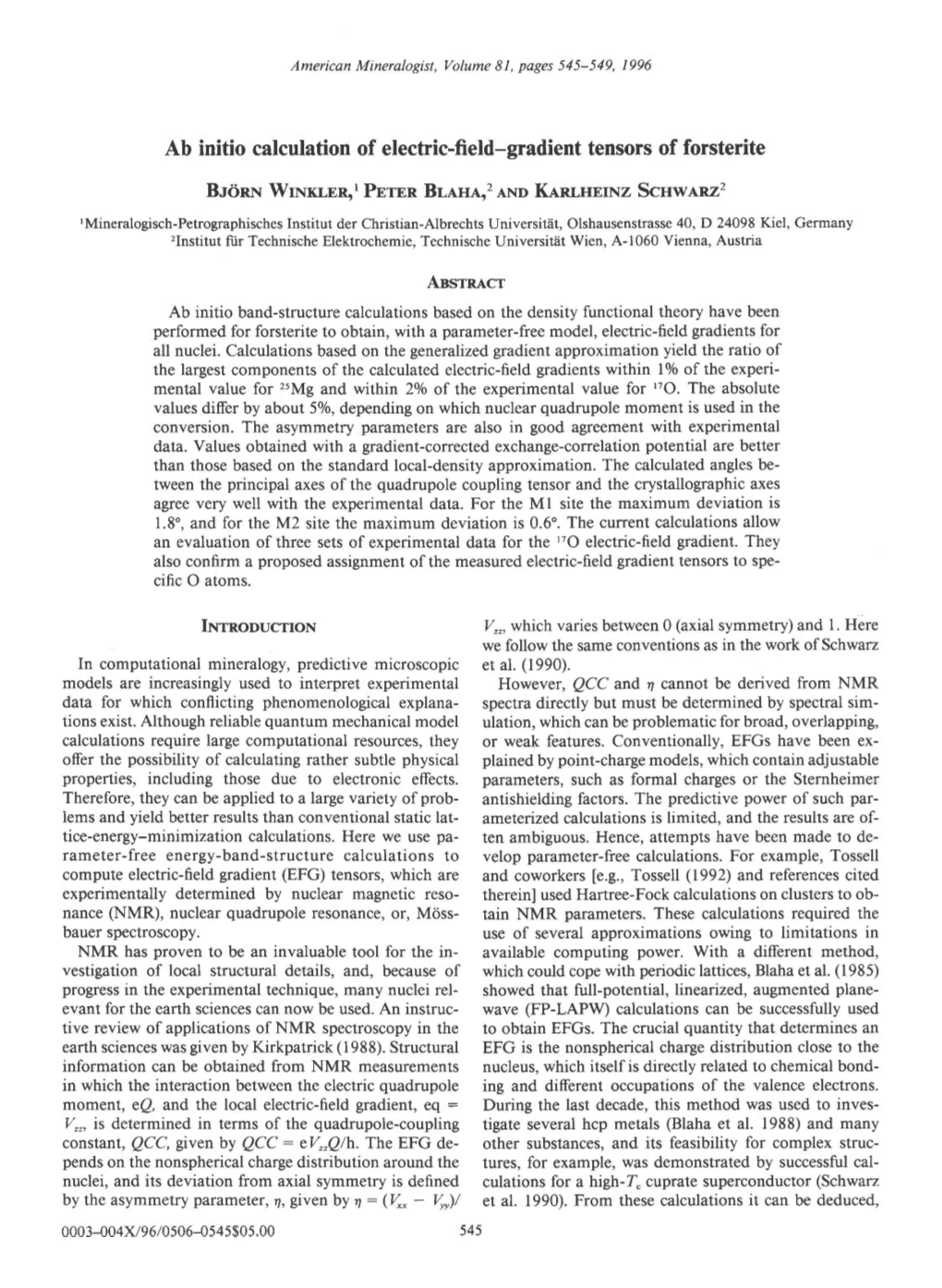 Ab Initio Calculation of Electric-Field-Gradient Tensors Of