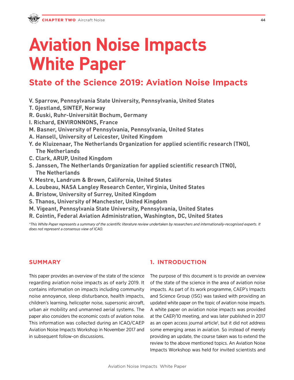 Aviation Noise Impacts White Paper State of the Science 2019: Aviation Noise Impacts