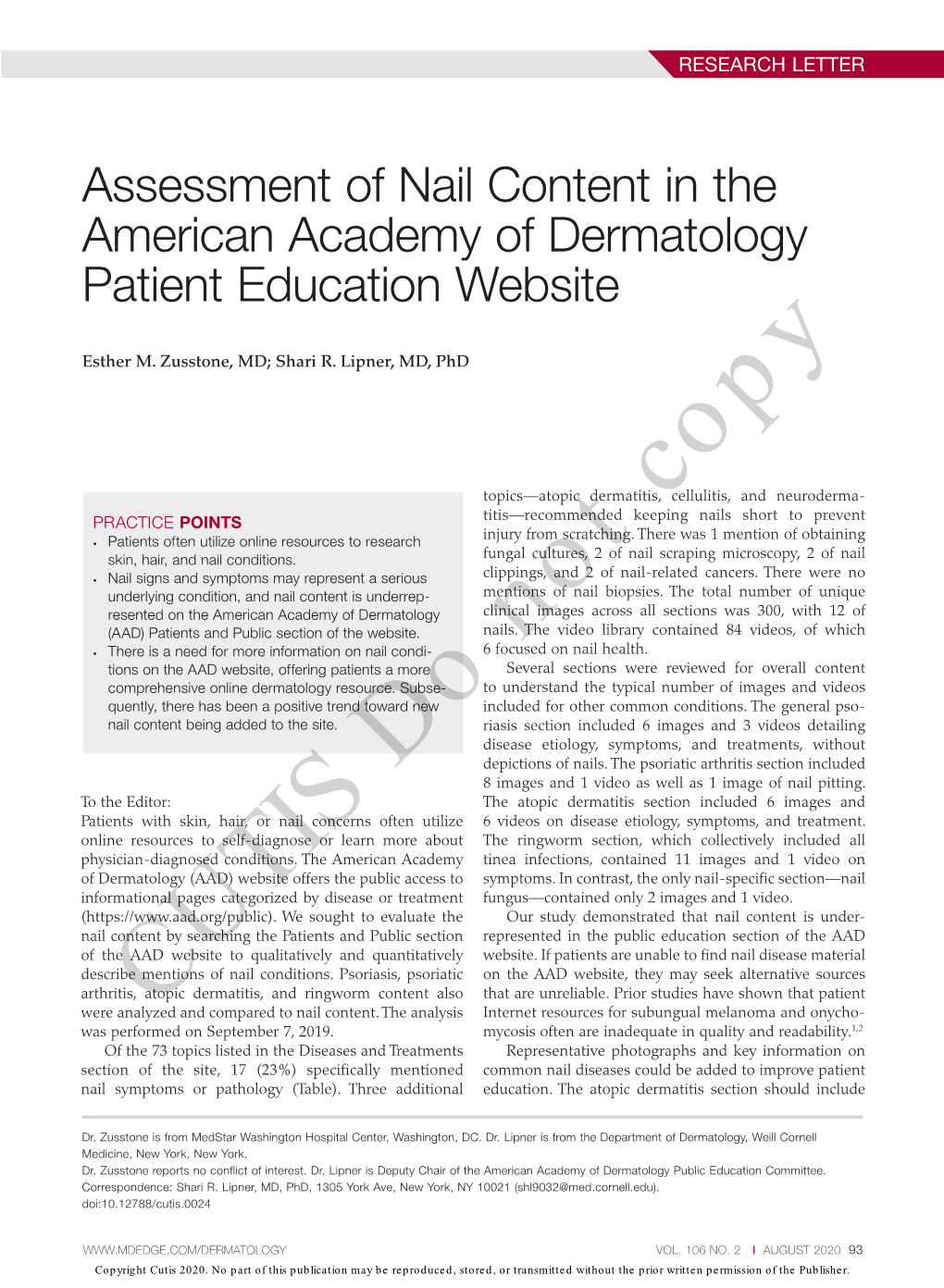 Assessment of Nail Content in the American Academy of Dermatology Patient Education Website