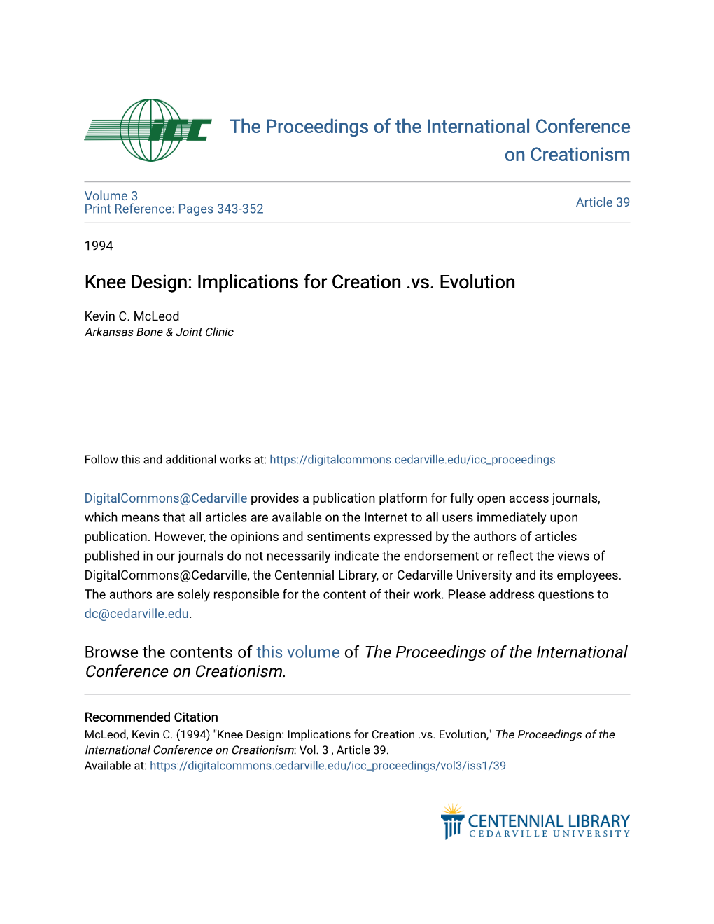 Knee Design: Implications for Creation .Vs. Evolution