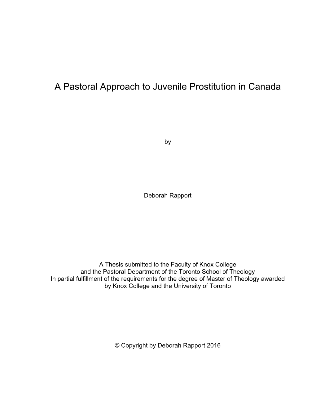 A Pastoral Approach to Juvenile Prostitution in Canada