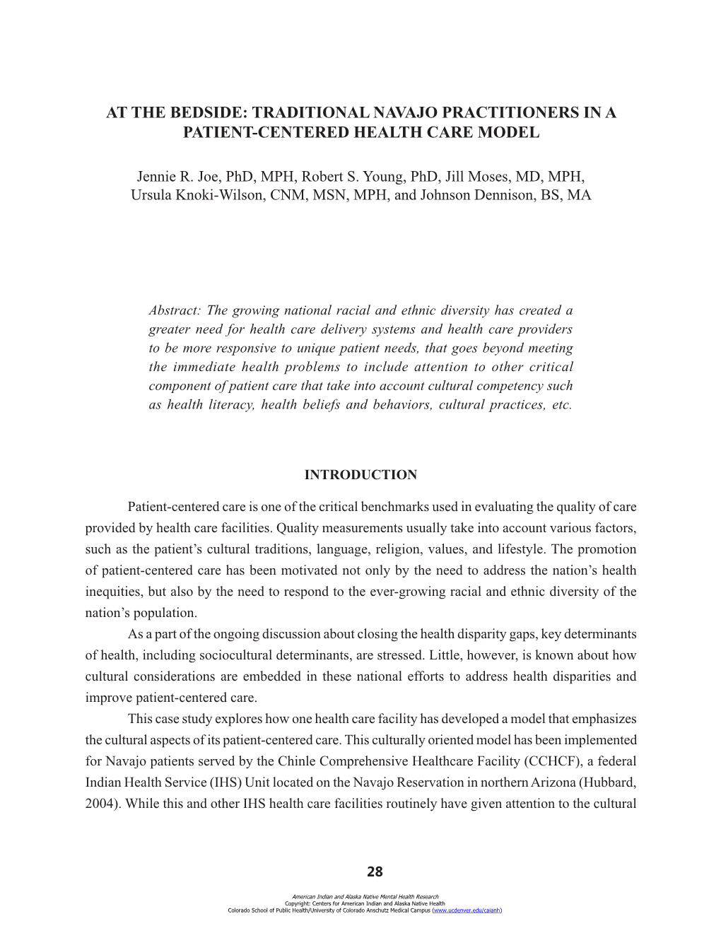 At the Bedside: Traditional Navajo Practitioners in a Patient-Centered Health Care Model