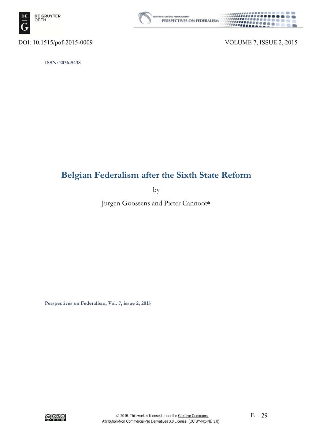 Belgian Federalism After the Sixth State Reform by Jurgen Goossens and Pieter Cannoot