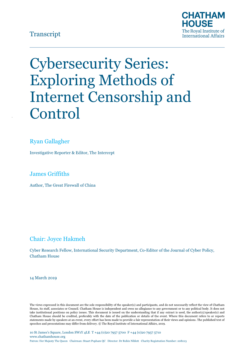 Cybersecurity Series: Exploring Methods of Internet Censorship and Control