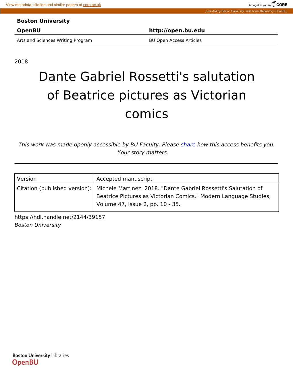 Dante Gabriel Rossetti's Salutation of Beatrice Pictures As Victorian Comics