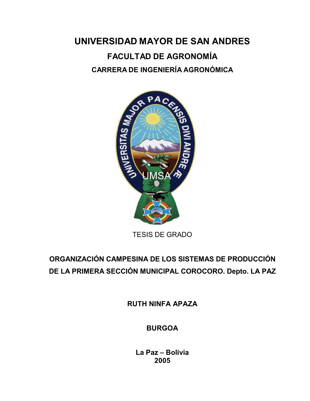 Universidad Mayor De San Andres Facultad De Agronomía