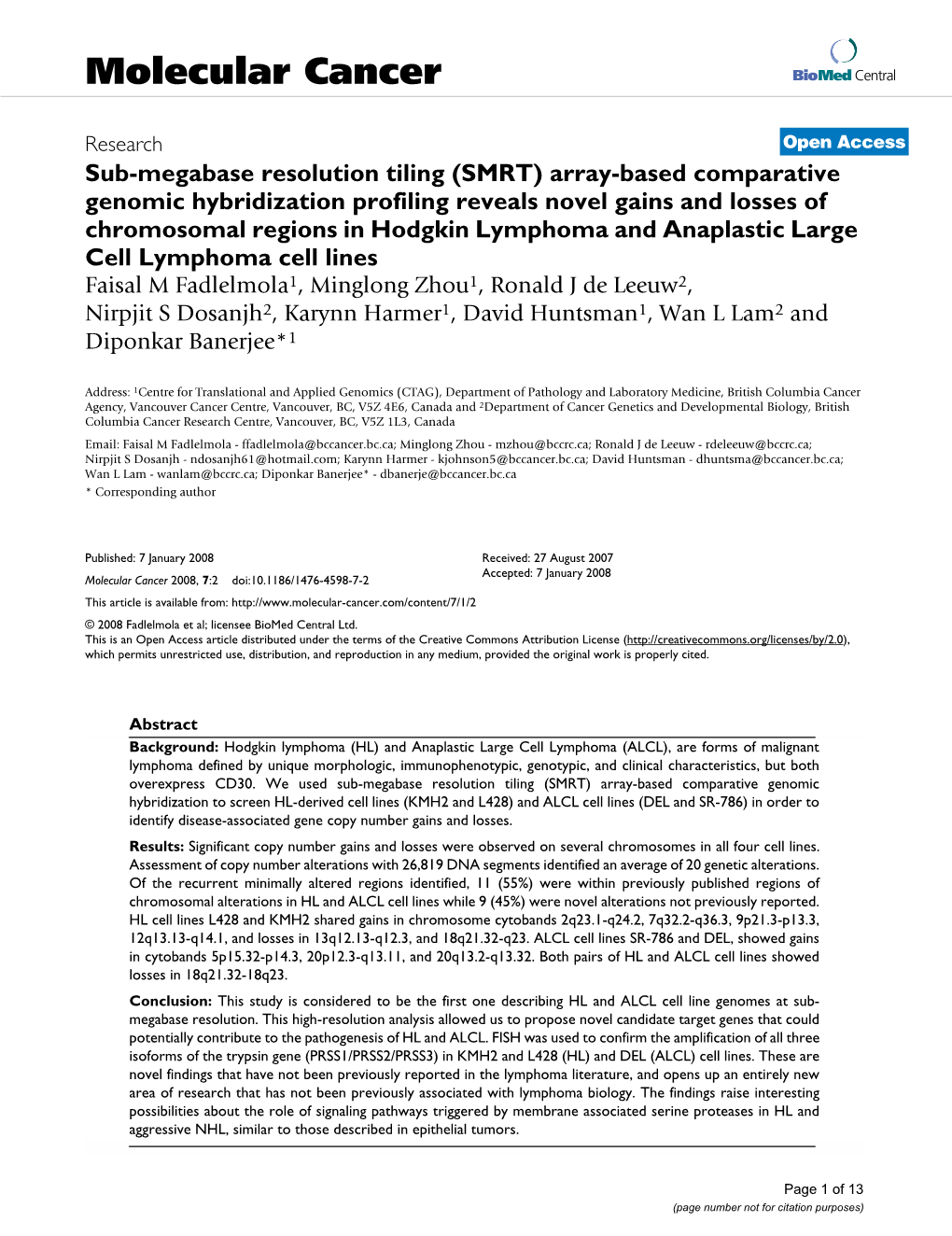 Sub-Megabase Resolution Tiling (SMRT) Array-Based Comparative