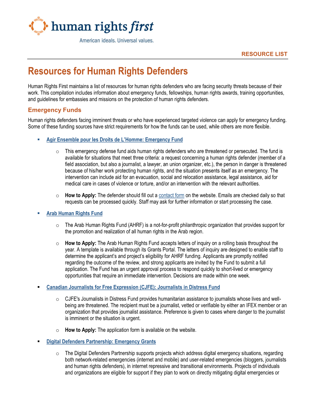 Resources for Human Rights Defenders