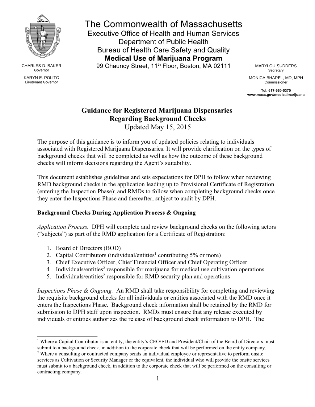 Guidance for Registered Marijuana Dispensaries