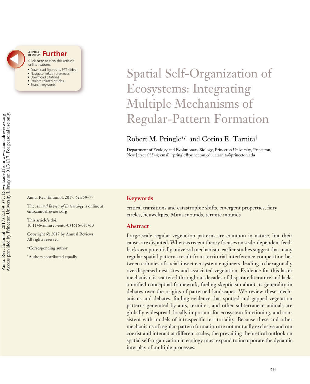 Spatial Self-Organization of Ecosystems 361 • EN62CH20-Pringle ARI 22 December 2016 11:52