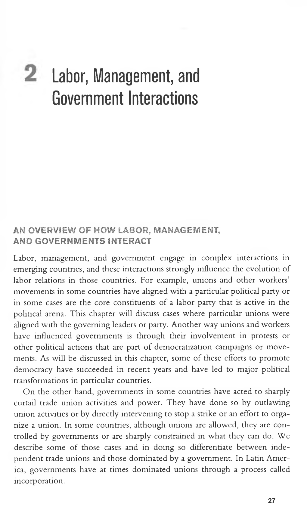 Labor, Management, and Government Interactions