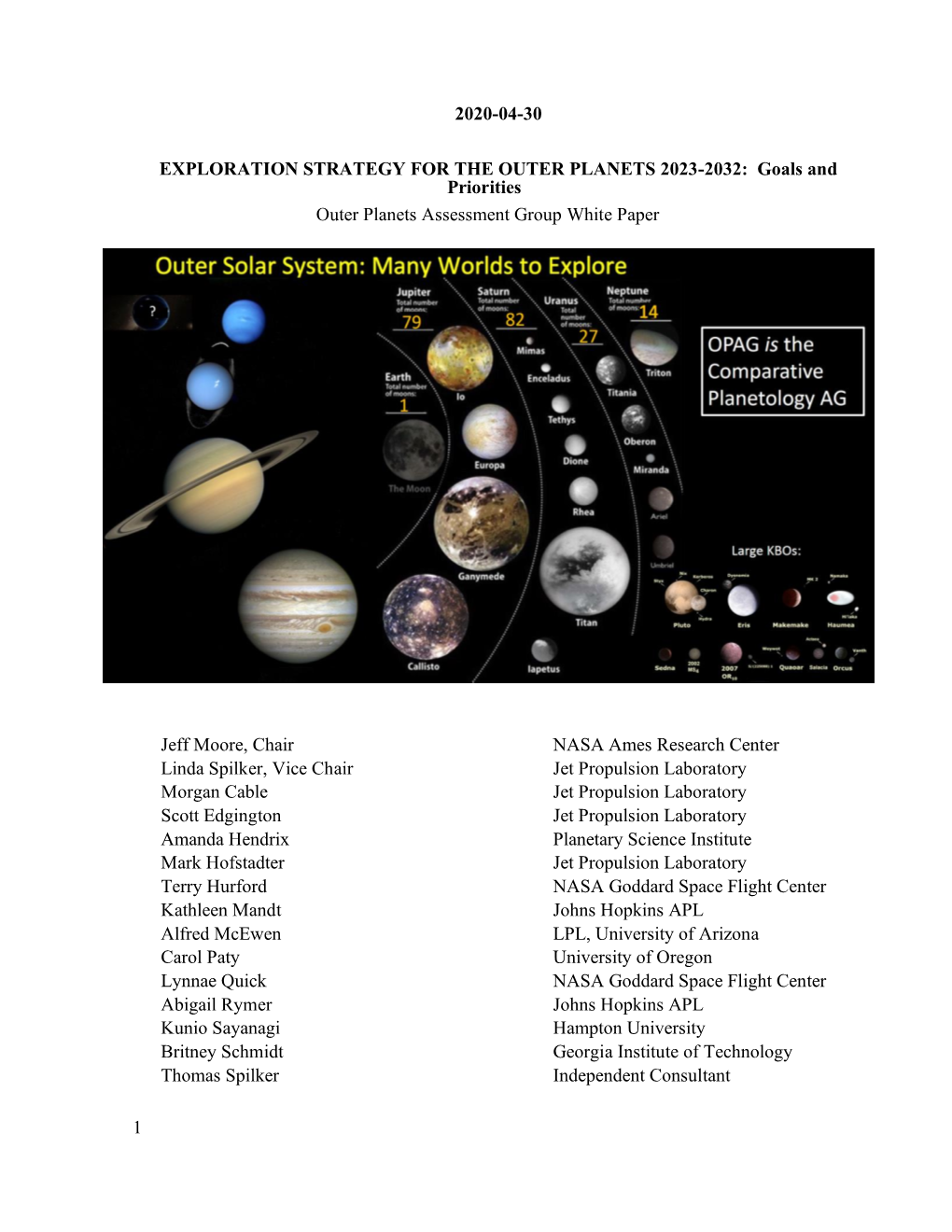 Goals and Priorities Outer Planets Assessment Group White Paper