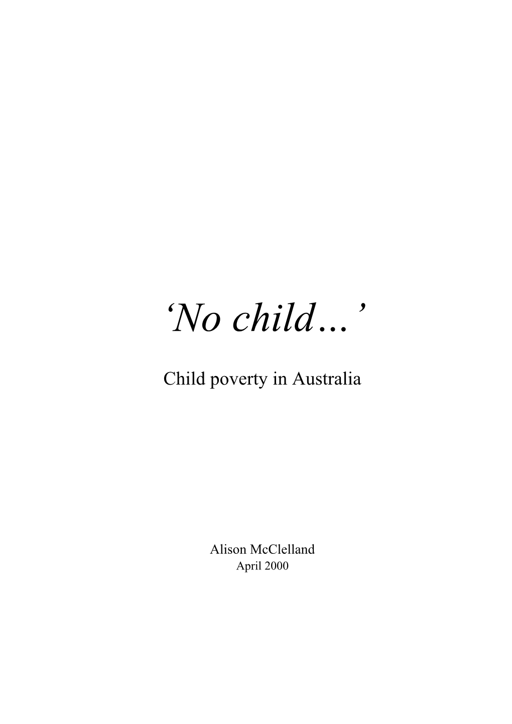 Child Poverty in Australia