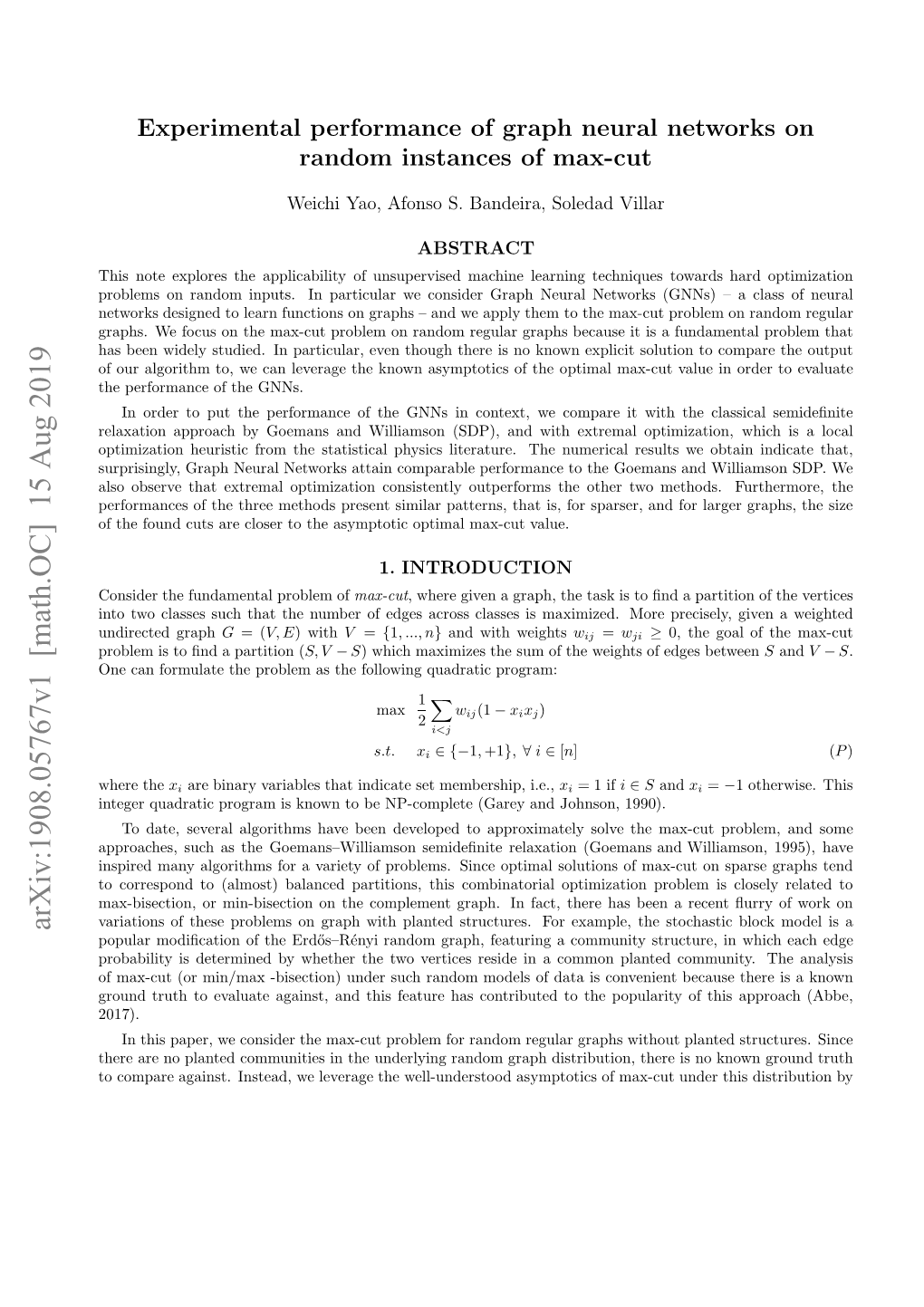 Experimental Performance of Graph Neural Networks on Random