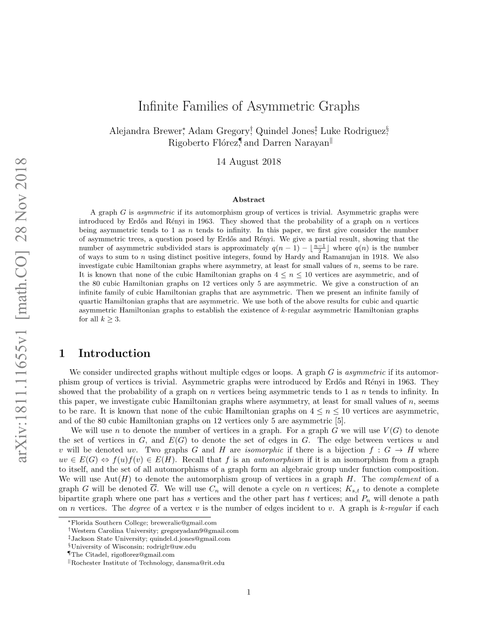 Infinite Families of Asymmetric Graphs