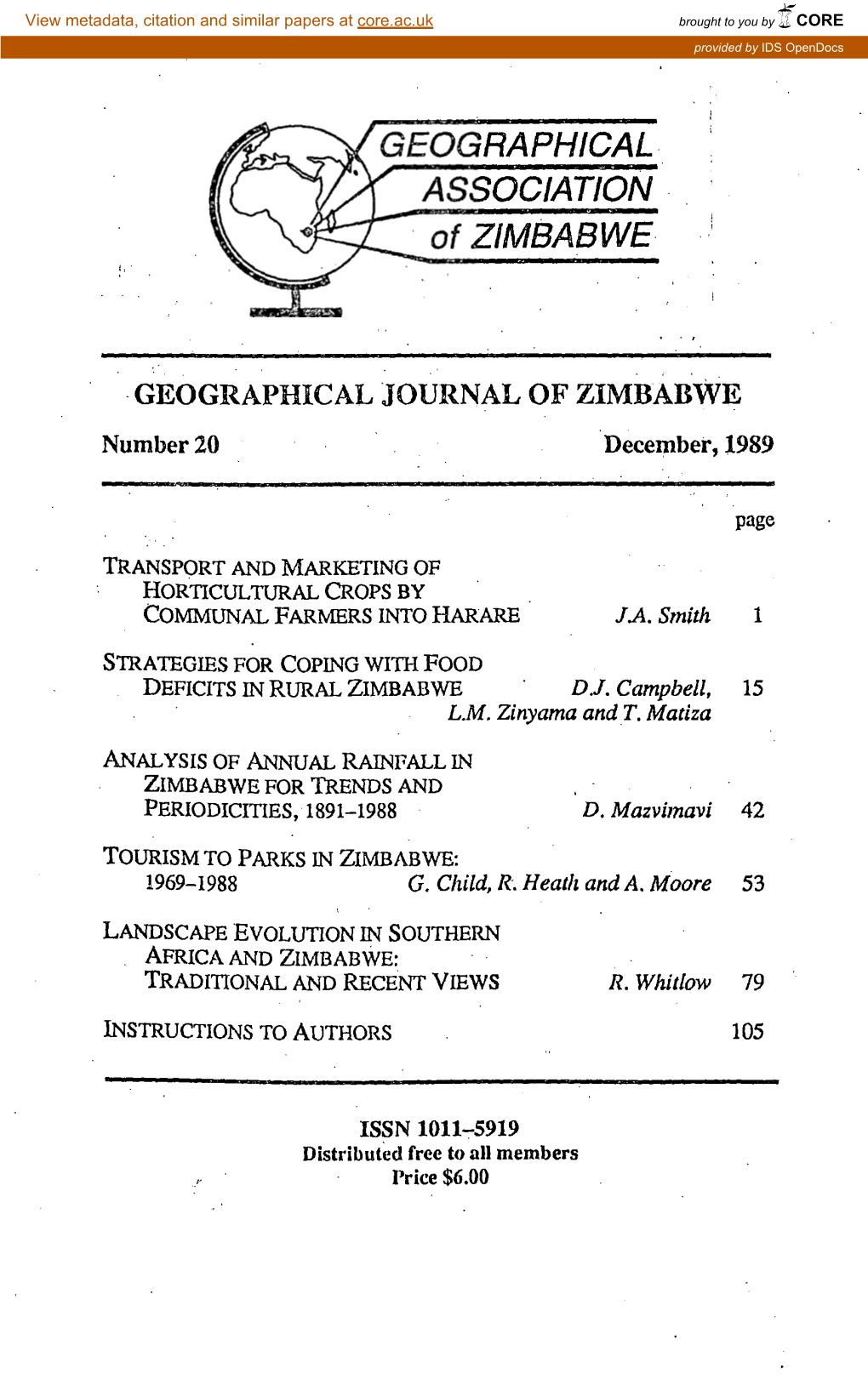 Geographical Association of Zimbabwe, 1989