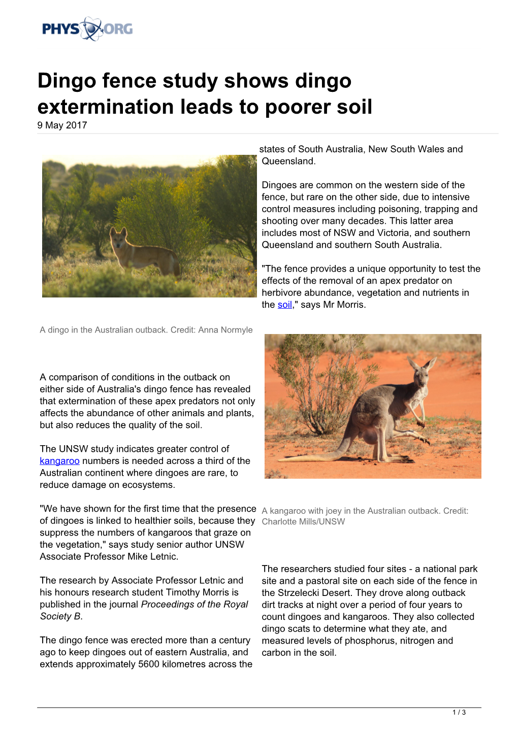 Dingo Fence Study Shows Dingo Extermination Leads to Poorer Soil 9 May 2017