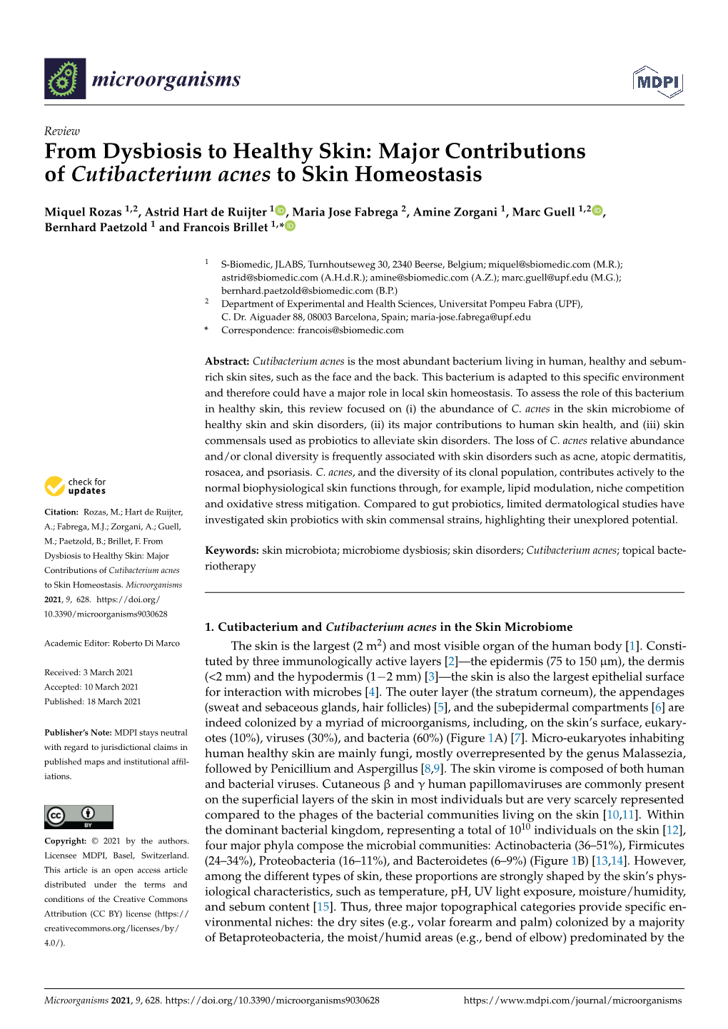 Major Contributions of Cutibacterium Acnes to Skin Homeostasis