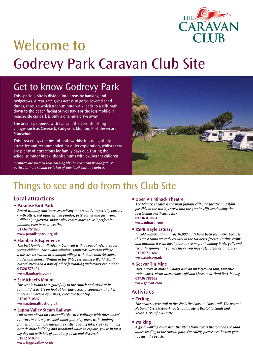 Welcome to Godrevy Park Caravan Club Site Get to Know Godrevy Park This Spacious Site Is Divided Into Areas by Banking and Hedgerows