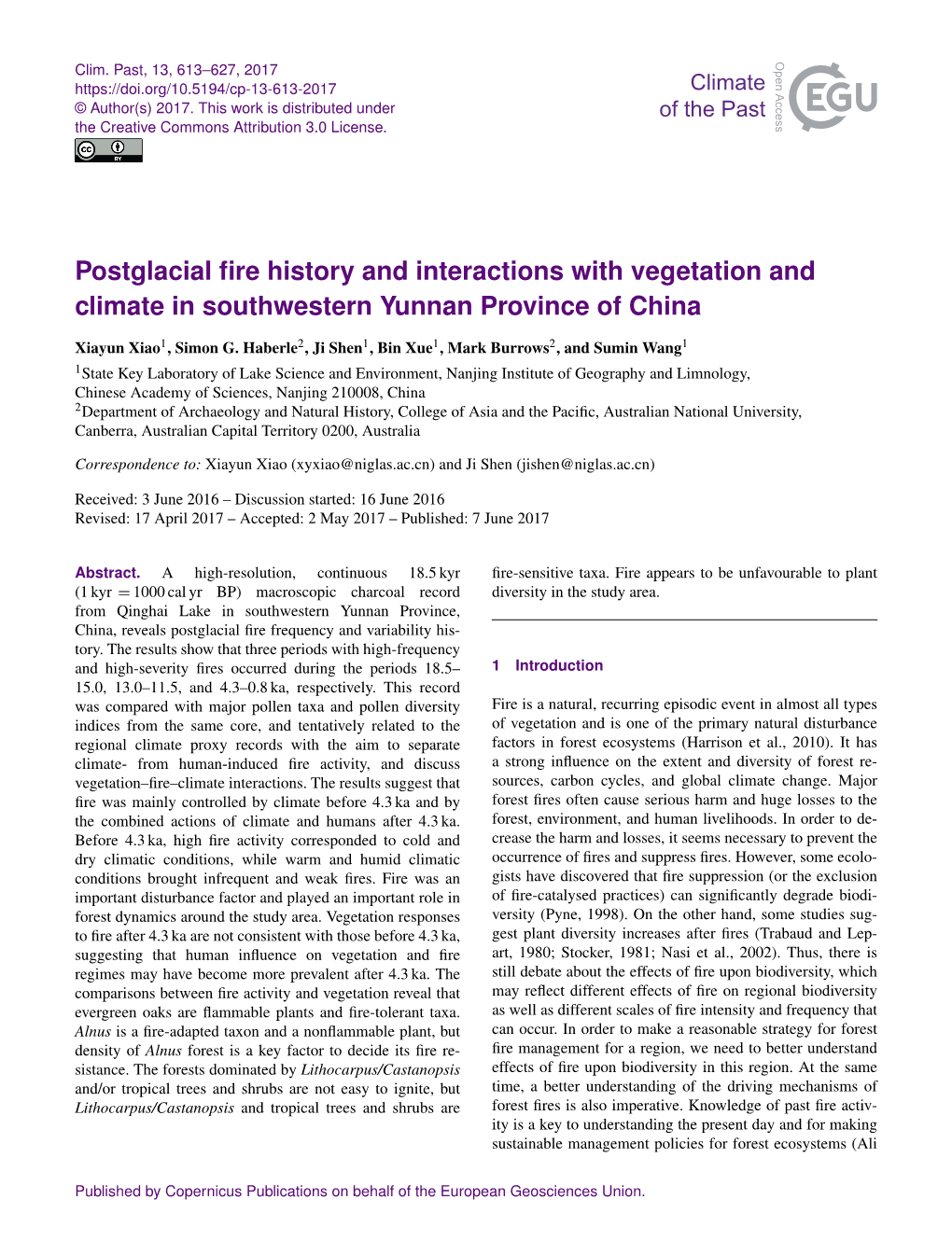 Postglacial Fire History and Interactions with Vegetation and Climate In