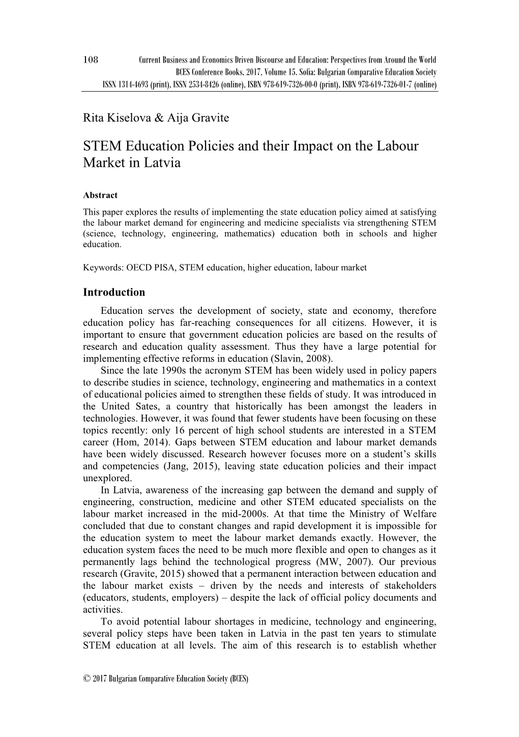 STEM Education Policies and Their Impact on the Labour Market in Latvia